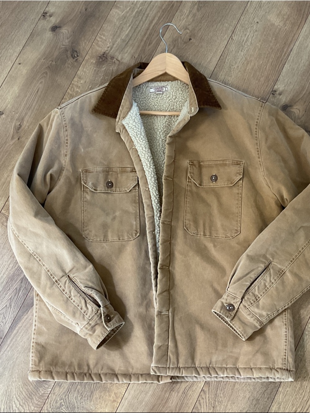 Men's Brown Sherpa-Lined Field Jacket with Corduroy Collar